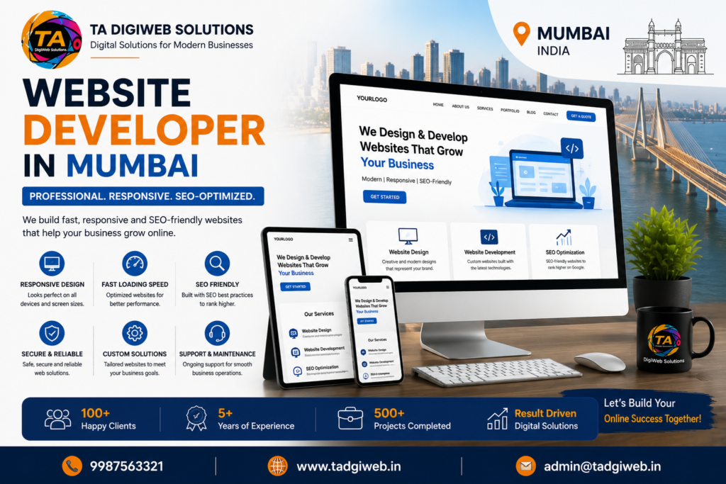 Trusted website developer in Mumbai creating responsive, SEO-friendly, and custom websites for businesses looking to grow their online presence and generate more leads.