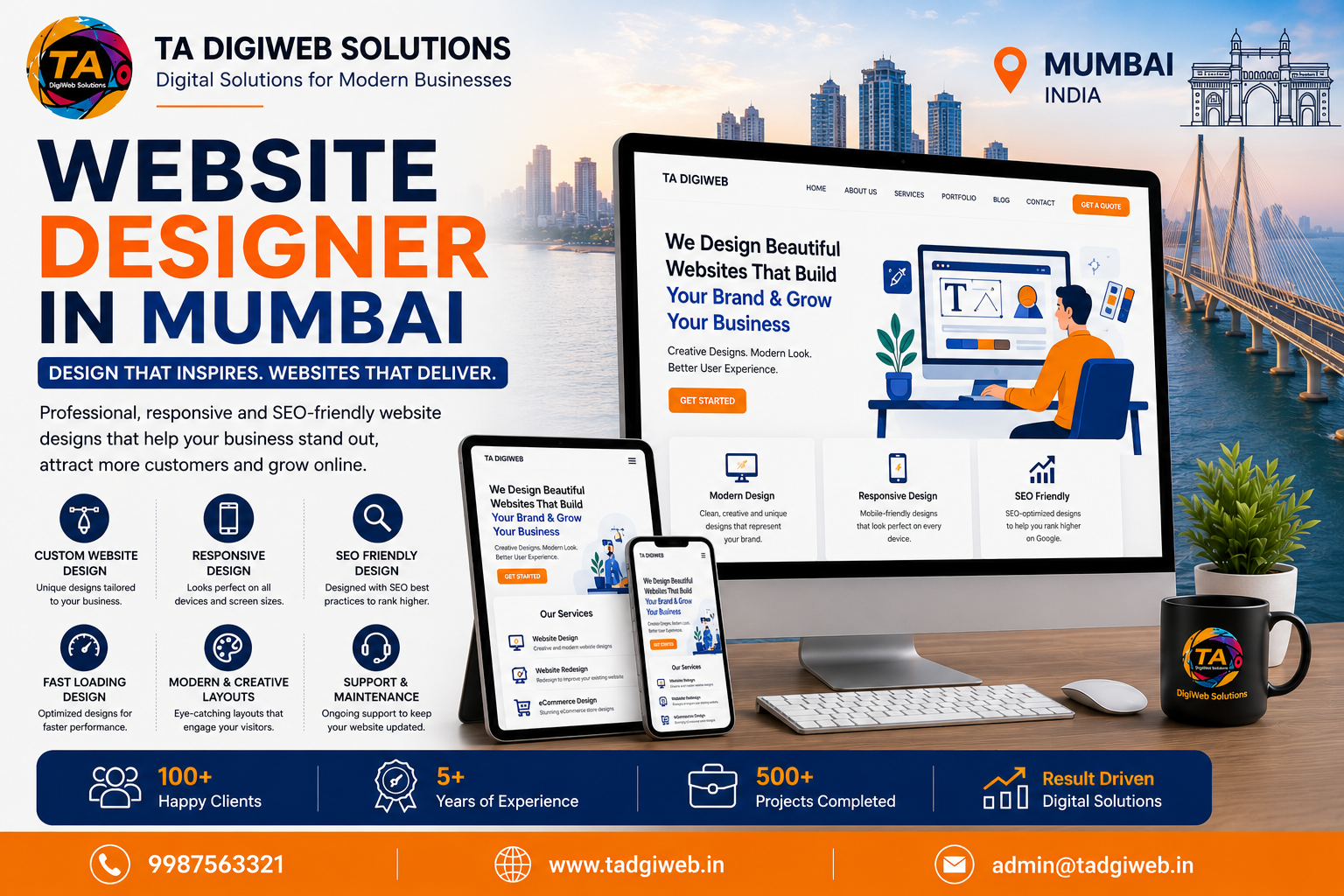 Professional Website Designer in Mumbai creating responsive, SEO-friendly, and modern websites for startups, local businesses, and growing companies.