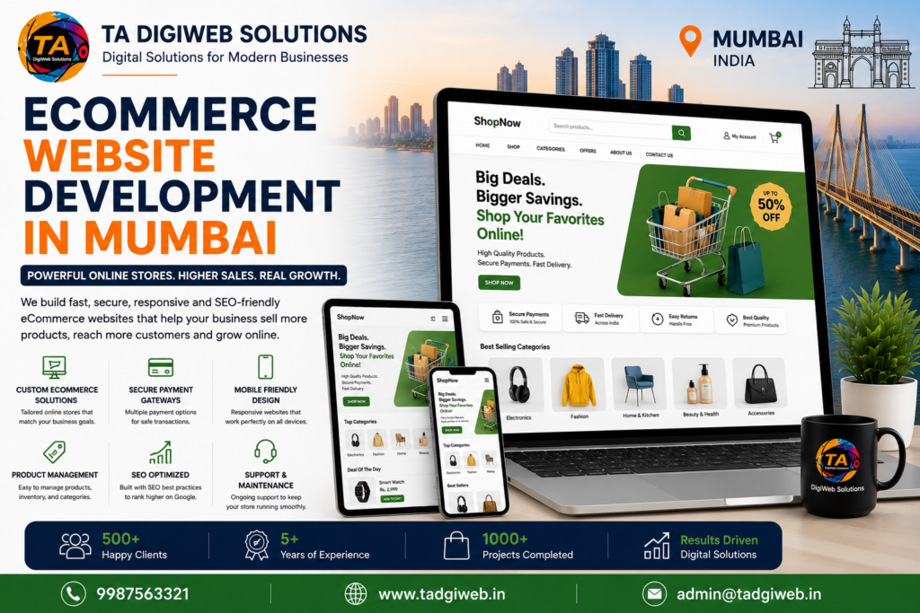Professional Ecommerce Website Development in Mumbai creating responsive online stores with secure payment gateways and SEO optimization.