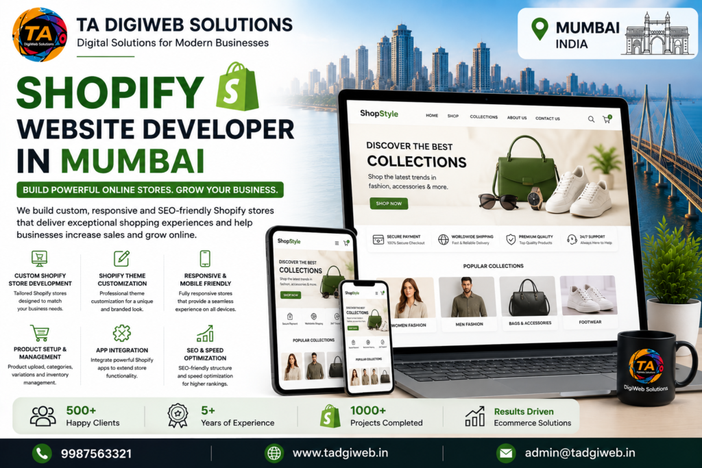 Professional Shopify Website Developer in Mumbai creating custom Shopify stores, responsive eCommerce websites, and SEO-friendly online shopping experiences.